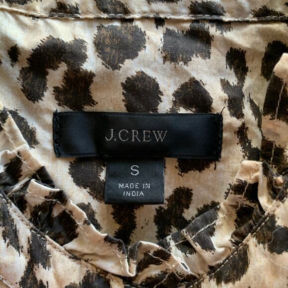 J Crew Blouse Button Front Ruffleneck Popover Leopard Print Cotton Women's S - Picture 4 of 9